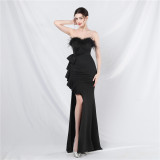 Feather Strapless Formal Dinner Wedding Dress