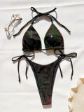 Women's Sexy Shiny Lace-Up Low Back Bikini Swimsuit