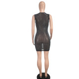 Fashionable Sexy Slim Beaded See-Through Mesh Women's Nightclub Bodycon Dress