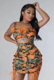 Women suspender strap camouflage dress
