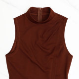 Women Round Neck Sleeveless Lace-Up Solid Patchwork Dress