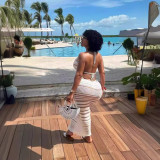 Women lace-up Halter Neck Backless sexy knitting beach suspender Maxi Dress