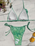 Women 3D Flower Bikini Halter Neck Lace-Up Two Pieces Swimsuit