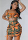 Women suspender strap camouflage dress
