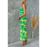 Women Casual Holidays Printed Stretch Slash Shoulder Printed Dress