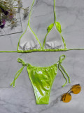 Women 3D Flower Bikini Halter Neck Lace-Up Two Pieces Swimsuit