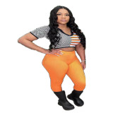 Women Patchwork Contrast Color Polo Shirt V-Neck Short Sleeve T-Shirt