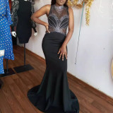 Women Sexy Beaded See-Through Patchwork Sleeveless Bodycon Dress