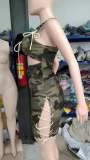 Women suspender strap camouflage dress