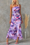 Women Slash Shoulder Printed Stretch Casual Dress