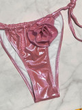 Women 3D Flower Bikini Halter Neck Lace-Up Two Pieces Swimsuit