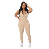 Women stretch zipper Jumpsuit