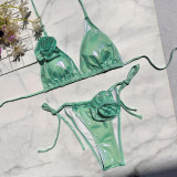 Women 3D Flower Bikini Halter Neck Lace-Up Two Pieces Swimsuit