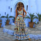 Women Sexy Chic Suspender Printed Top And Beach Skirt Two-Piece