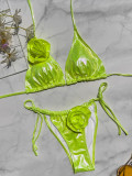 Women 3D Flower Bikini Halter Neck Lace-Up Two Pieces Swimsuit