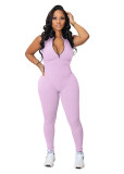 Women stretch zipper Jumpsuit