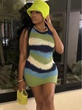 Women Sexy Sleeveless Contrast Color Dress
