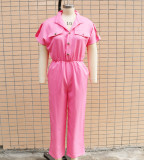Summer Women loose single breasted jumpsuit