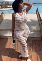 Women lace-up Halter Neck Backless sexy knitting beach suspender Maxi Dress