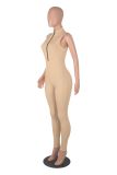 Women stretch zipper Jumpsuit
