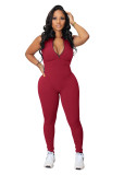 Women stretch zipper Jumpsuit