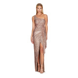 Women's One-Shoulder Lace-Up Sequined Evening Dress