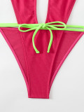 Women's Halter Deep V Neck One Piece Lace-Up Swimsuit
