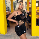 Sexy Hollow One-Shoulder Fishnet Beaded Lingerie Tight Fitting Nightgown