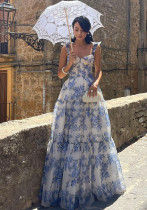 Women's Spring And Summer Fashionable Organza Strap Long Chic Evening Dress