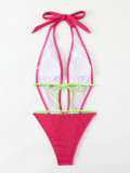 Women's Halter Deep V Neck One Piece Lace-Up Swimsuit