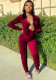 Women's Fashion Zipper Solid Color Women's Two Piece Pants Set