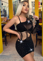 Sexy Hollow One-Shoulder Fishnet Beaded Lingerie Tight Fitting Nightgown Sexy Hollow One-Shoulder Fishnet Beaded Lingerie Tight Fitting Nightgown