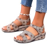 Summer Round Toe Wedge Ankle Strap Printed Sandals