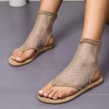 Mesh Flip-Flops Sexy Hollow Breathable Fishnet Diamonds Flat Sandals