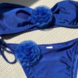 Solid Color Flower Strapless Two Pieces Bikini Swimsuit