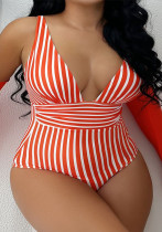 Women's One Piece Striped Swimsuit