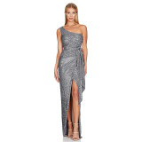 Women's One-Shoulder Lace-Up Sequined Evening Dress