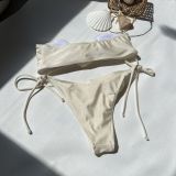 Solid Color Flower Strapless Two Pieces Bikini Swimsuit