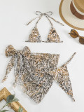 Women's Leopard Print Two Pieces Bikini Three-Piece Swimsuit