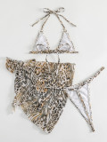 Women's Leopard Print Two Pieces Bikini Three-Piece Swimsuit