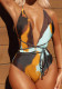 Women's Tie-Dye Printed Deep V-Neck One-Piece Lace-Up Swimsuit