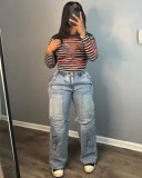 Women Cargo Stretch Denim Pants