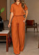 Shirt Turndown Collar Trendy Short Sleeve Shirt Top Straight Wide-Leg Trousers Career Two-Piece Set