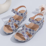 Summer Round Toe Wedge Ankle Strap Printed Sandals