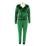 Women's Fashion Zipper Solid Color Women's Two Piece Pants Set