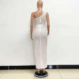 Women's One-Shoulder Lace-Up Sequined Evening Dress