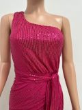 Women's One-Shoulder Lace-Up Sequined Evening Dress