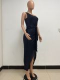 Women's One-Shoulder Lace-Up Sequined Evening Dress