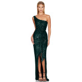 Women's One-Shoulder Lace-Up Sequined Evening Dress
