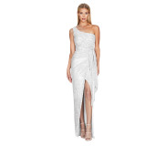 Women's One-Shoulder Lace-Up Sequined Evening Dress